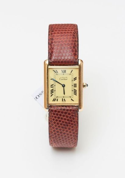 null Montre bracelet de dame en vermeil quartz "Must de Cartier", bracelet cuir apocryphe....