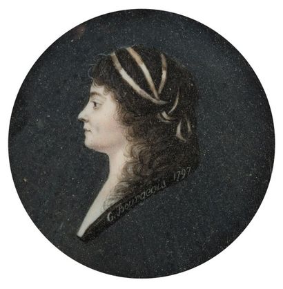 BOURGEOIS Charles - Guillaume - Alexandre Portrait de femme de profil sur fond noir...