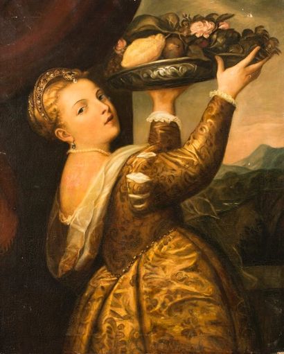 TIZIANO (Titien) Vecellio dit (D'après) 1488/1489 - 1576 Jeune fille portant un plateau...