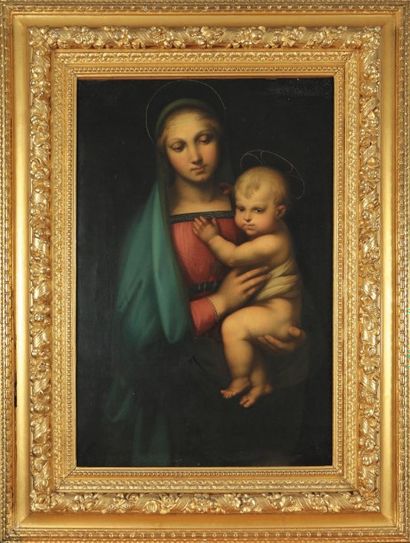 RAPHAEL (Raffaello) Sanzio, dit (D'après) 1483 - 1520 La Vierge à l'Enfant dite La...