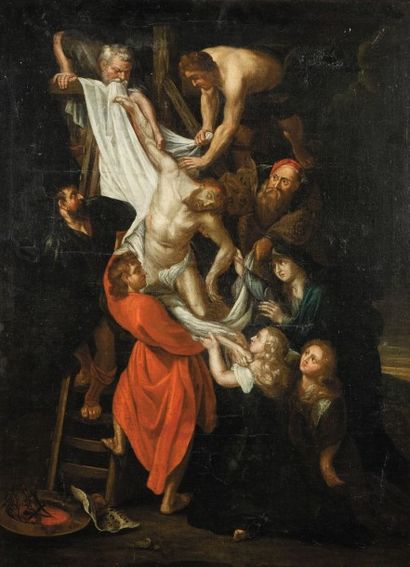 RUBENS Pierre Paul (Suite de) 1577 - 1640 La descente de croix
Huile sur toile (Rentoilage;...