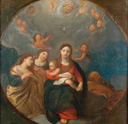 ALBANE Francesco (Ecole de) La Vierge et l'enfant Jésus avec la colombe de l'Esprit...