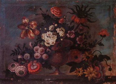 HUILLIOT Claude (Ecole de) 1 - Vasque de fleurs sur un entablement
Huile sur toile...