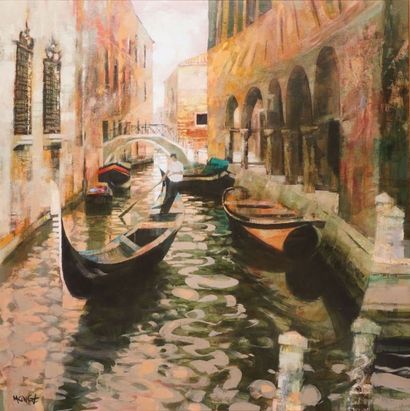 KING Michel, né en 1930 
Venise, le petit canal
Peinture sur toile, signée en bas...