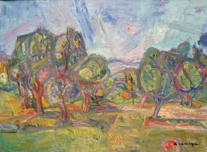KREMEGNE Pinchus, 1890-1981 
Paysage aux arbres
Huile sur toile, signée en bas à...
