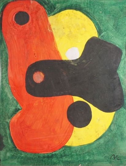 LACROIX Boris, 1902-1984 
Composition colorée aux trois formes
Peinture sur papier...