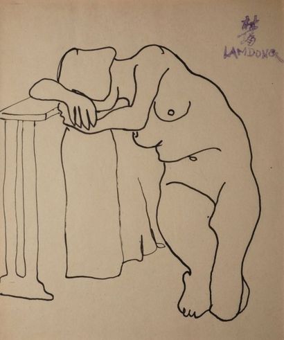 LAM DONG, 1920-1987 
Nus féminins 5 dessins à la plume et encre noire, portent le...