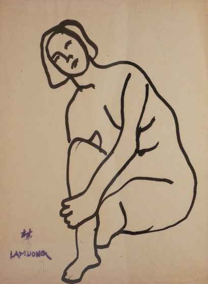 LAM DONG, 1920-1987 
Nus féminins 5 dessins à la plume et encre noire, portent le...
