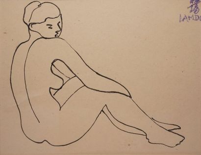 LAM DONG, 1920-1987 
Baigneuses et personnage 5 dessins à la plume et encre noire...