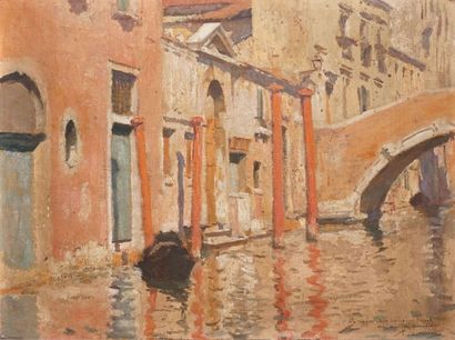 LAURENS Paul Albert, 1870-1934 
Canal à Venise
Huile sur toile, signée en bas à droite...