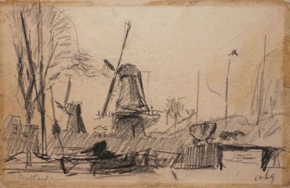 LEBOURG Albert, 1849-1928 
Paysages et moulins, Rotterdam
Dessins au crayon noir...