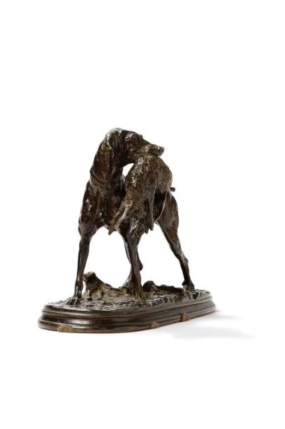 MENE Pierre Jules, 1810-1879 
Chien braque (dit Briant) portant un lièvre n°1
Bronze...