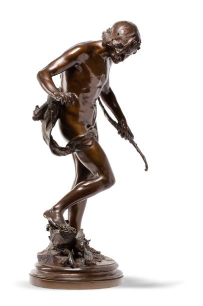 QUINTON Eugène, mort en 1892 
Le jeune archer
Bronze à patine brune (petites usures...