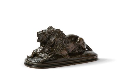 BARYE Antoine Louis, 1796-1875 
Lion dévorant un guib
Bronze à patine brune nuancée...