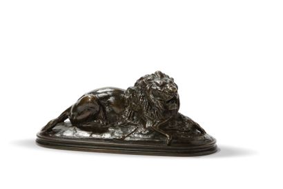 BARYE Antoine Louis, 1796-1875 
Lion dévorant un guib
Bronze à patine brune nuancée...