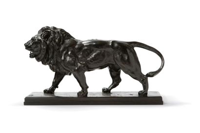 BARYE Antoine Louis, 1796-1875 
Lion qui marche (avec plinthe rectangulaire)
Bronze...