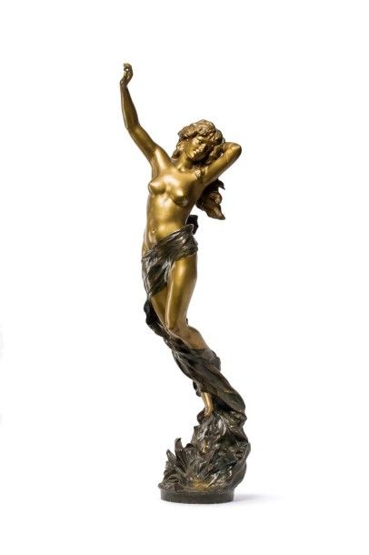 ALLOUARD Henri Émile, attribué à 
Nymphe
Bronze à deux patines brun clair et dorée...