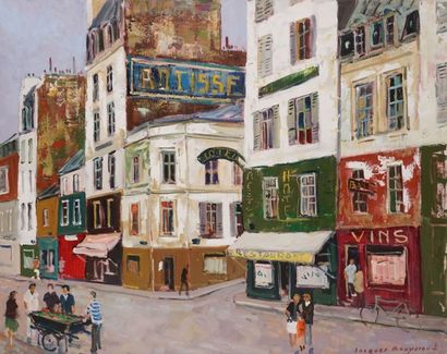 BOUYSSOU Jacques, 1926-1997 
Rue à Paris
Huile sur toile, signée en bas à droite,...