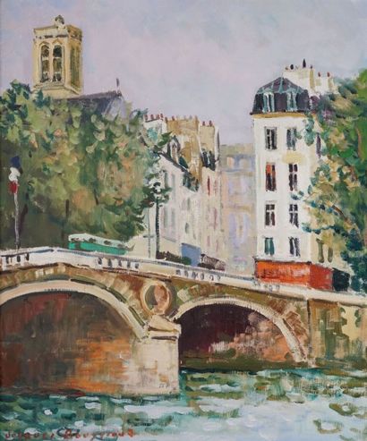 BOUYSSOU Jacques, 1926-1997 
Paris, le pont Louis-Philippe
Huile sur toile, signée...