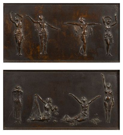 CHARPENTIER-MIO Maurice, 1881-1976 
Danseuses
Paire de bas-reliefs en bronze à patine...