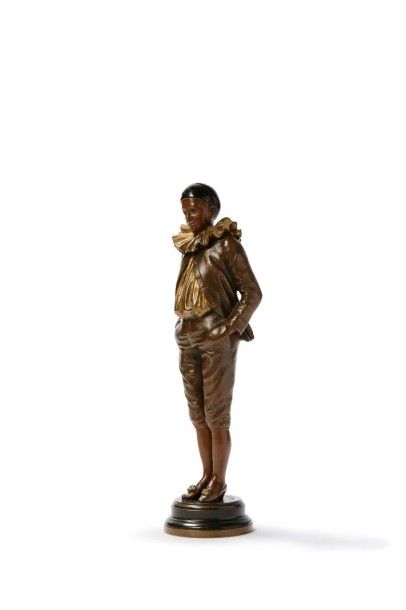 GARNIER Jean, 1853-c.1910 
Pierrot
Bronze à patines brune, dorée, verte et noire...