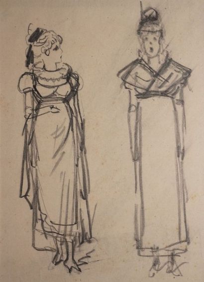 GREVIN Alfred, 1827-1892 
Études de persoannges et de costumes 11 dessins au crayon...