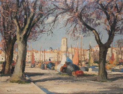 BALANDE Gaston, 1880-1971 « Balises sur les quais de La Rochelle »
Huile sur toile,...