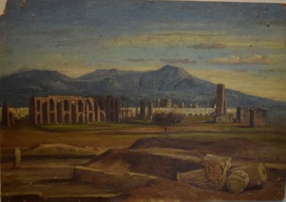 null ECOLE DU XIXème siècle 

Paysage de ruines antiques

Huile sur carton, (Accidents...