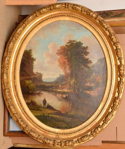 null PERRET, FIN XIXe siècle, 

Bords de rivière animés

Huile sur toile de format...
