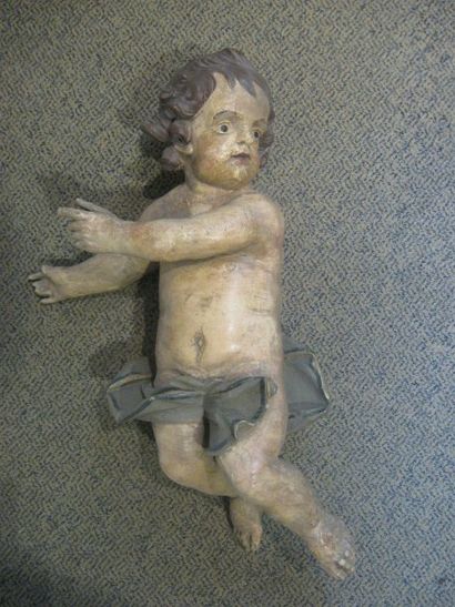 null Ange en bois sculpté et polychrome de la seconde partie du XVIIIe siècle. (quelques...