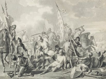 MARILLIER Clément Pierre (Dijon 1740 - Melun 1808) Bataille de Bouvines Plume, encre...