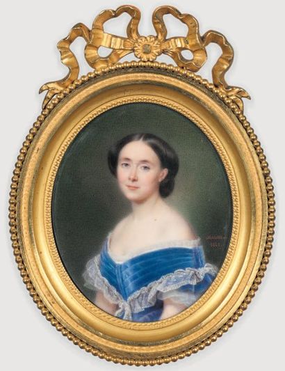 François Meuret (1800 -1887) Portrait d'une jeune femme en buste de trois-quart....