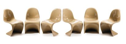 Verner PANTON (1926-1998) Suite de six chaises «Panton chair» (modèle créé en 1959)...
