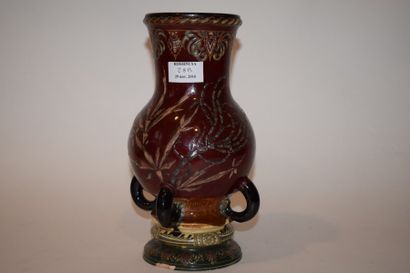 null Émile GALLE (1864-1904)\Vase balustre en faïence. Décor végétal, frises en émaux...