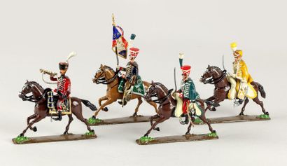 null LUCOTTE : Quatre Hussards montés, au trot enlevé dont trompette, Garde d'Honneur,...