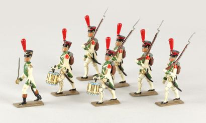 null LUCOTTE : Grenadiers d'Infanterie de ligne au défilé en habit blanc avec officier,...