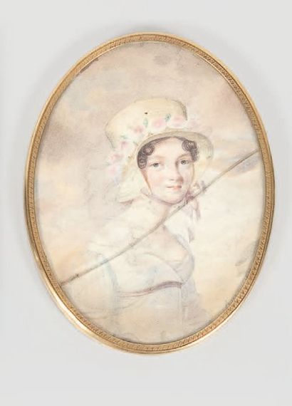 BARROIS Jean -Pierre - Frédéric (1786 -1841) Portrait de Delphine D'ANDELARRE de...
