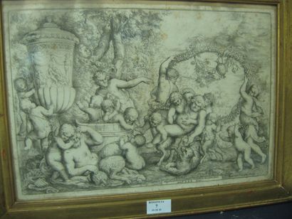 Giovanni Andrea PODESTA Bacchanale avec deux faunes (Bartsch n° 2) 26,5 x 39 cm....