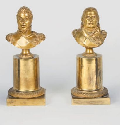 null Deux bustes en bronze doré figurant Louis XVIII et Charles X. XIXe siècle. Haut....