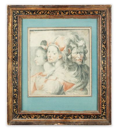 Ecole de Giulio César PROCACCINI, XVIIe siècle Trois têtes de femmes Crayon noir...