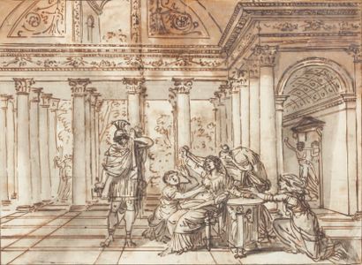 Ecole Française, vers 1790 Les adieux d'Hector et d'Andromaque Plume, encre brune...