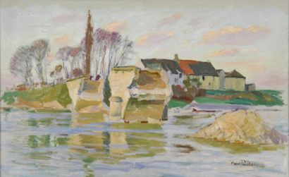 Henri PAILLER 1876-1954 Le pont d'Anet sur Marne Huile sur toile, signée en bas à...