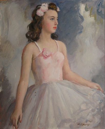 Maurice EHLINGER 1896-1981 La ballerine rose Huile sur isorel (quelques accidents),...