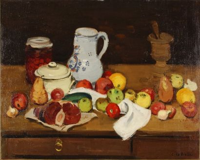 Constant LE BRETON 1895-1985 Nature morte aux fruits Huile sur toile, signée en bas...