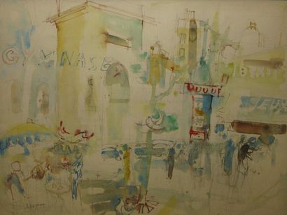 Albert LAUZERO né en 1909 Paris, les Grands Boulevards Aquarelle, signée en bas à...