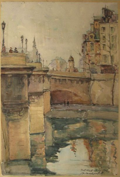 Nicolas MARKOVITCH 1894-1964 Le Pont Neuf à Paris, 1926 Aquarelle, signée, située...