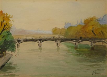 Louis SUIRE 1899-1987 Le pont des Arts, Paris, 1959 Aquarelle (petites rousseurs),...