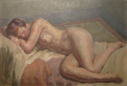 Jacques WOLF 1896-1956 Modèle assoupi Huile sur toile, signée en bas à gauche. 38...