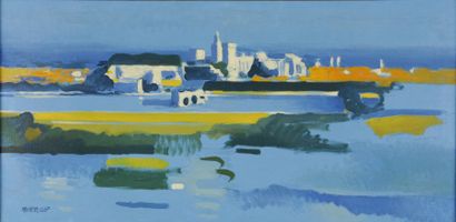 Roland BIERGE 1922-1991 Panorama d'Avignon, janvier 1967, n° 707 Huile sur toile,...
