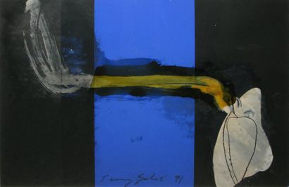 Tony SOULIÉ né en 1955 Composition à la bande bleue, 1991 Technique mixte sur papier,...